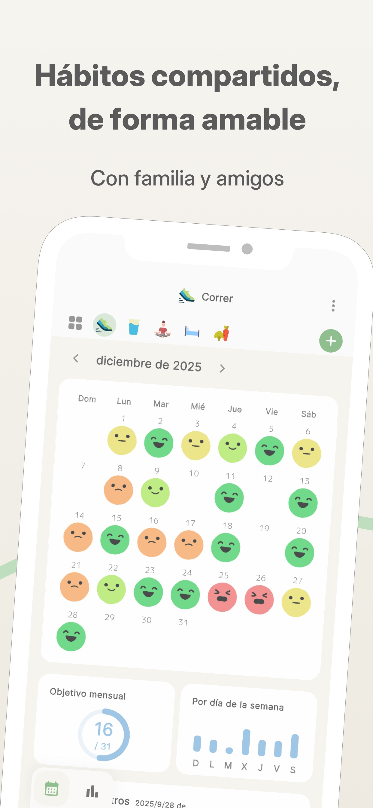 Calendario de hábitos de Habitomo lleno de sellos, compartible con familia y amigos